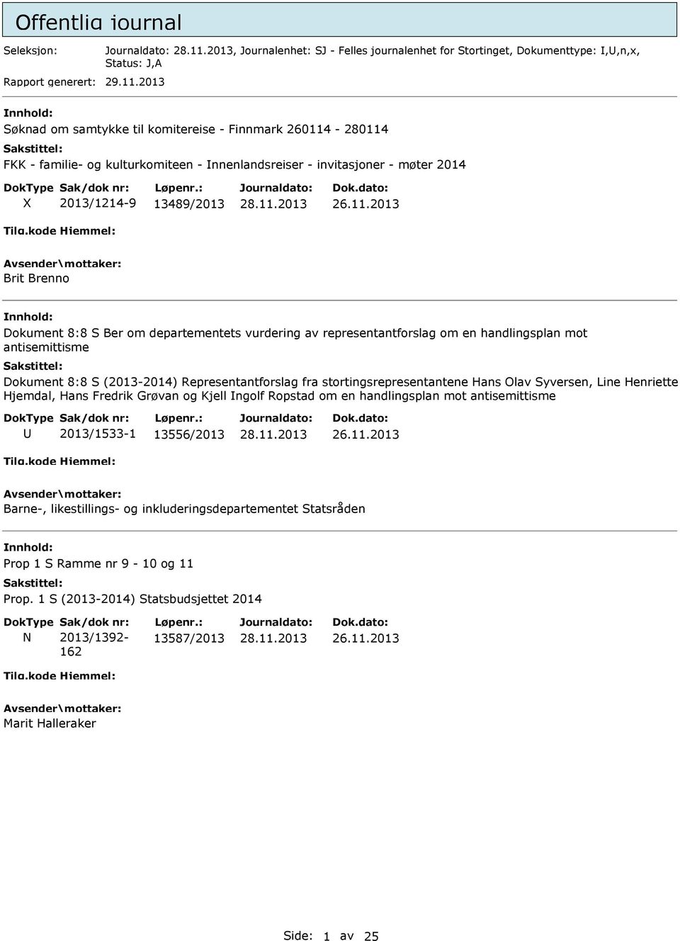 om departementets vurdering av representantforslag om en handlingsplan mot antisemittisme Dokument 8:8 S (2013-2014) Representantforslag fra stortingsrepresentantene Hans Olav Syversen, Line