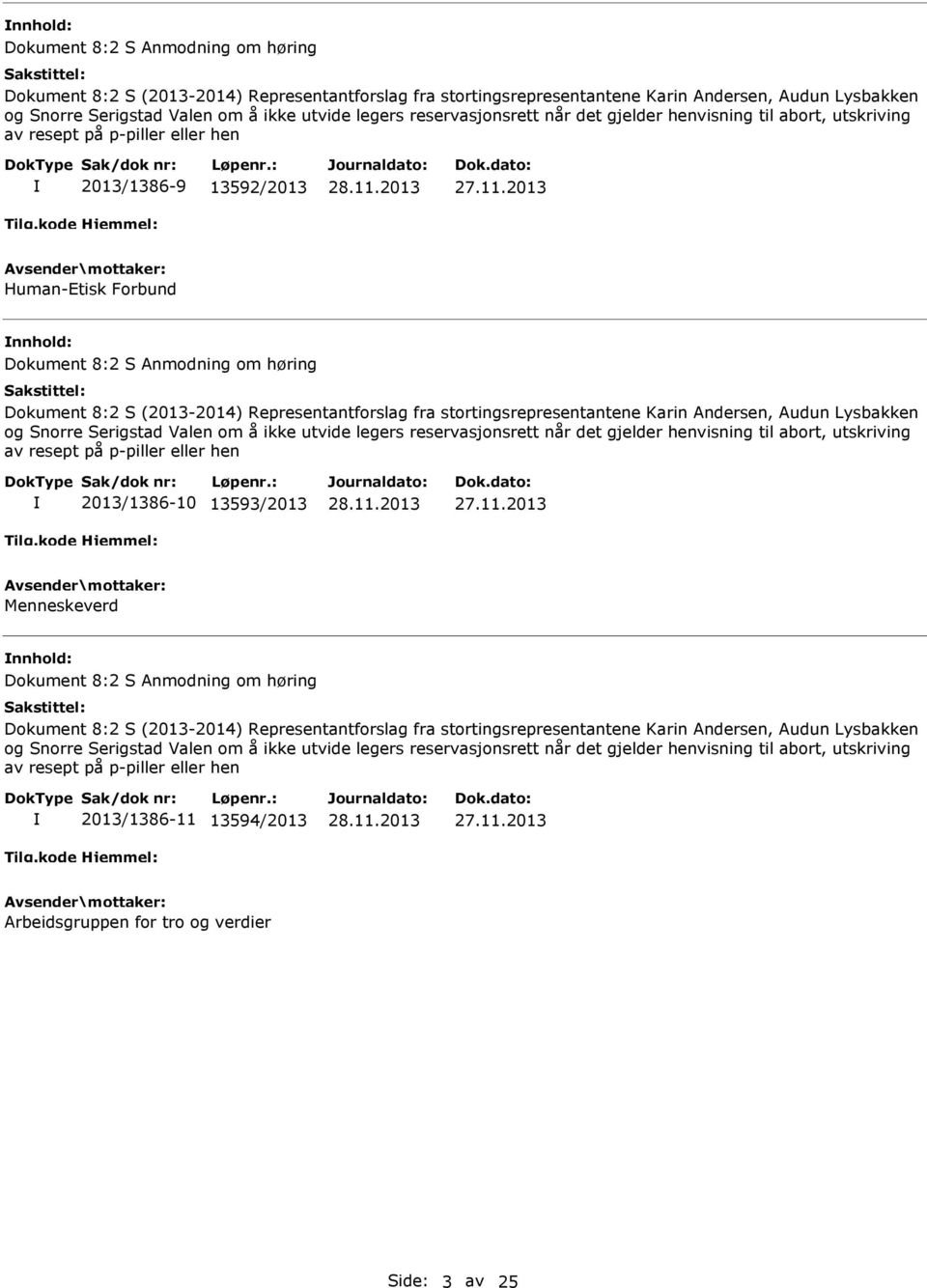 utskriving av resept på p-piller eller hen 2013/1386-10 13593/2013 Menneskeverd  reservasjonsrett når det gjelder henvisning til abort, utskriving av resept på p-piller eller hen 2013/1386-11