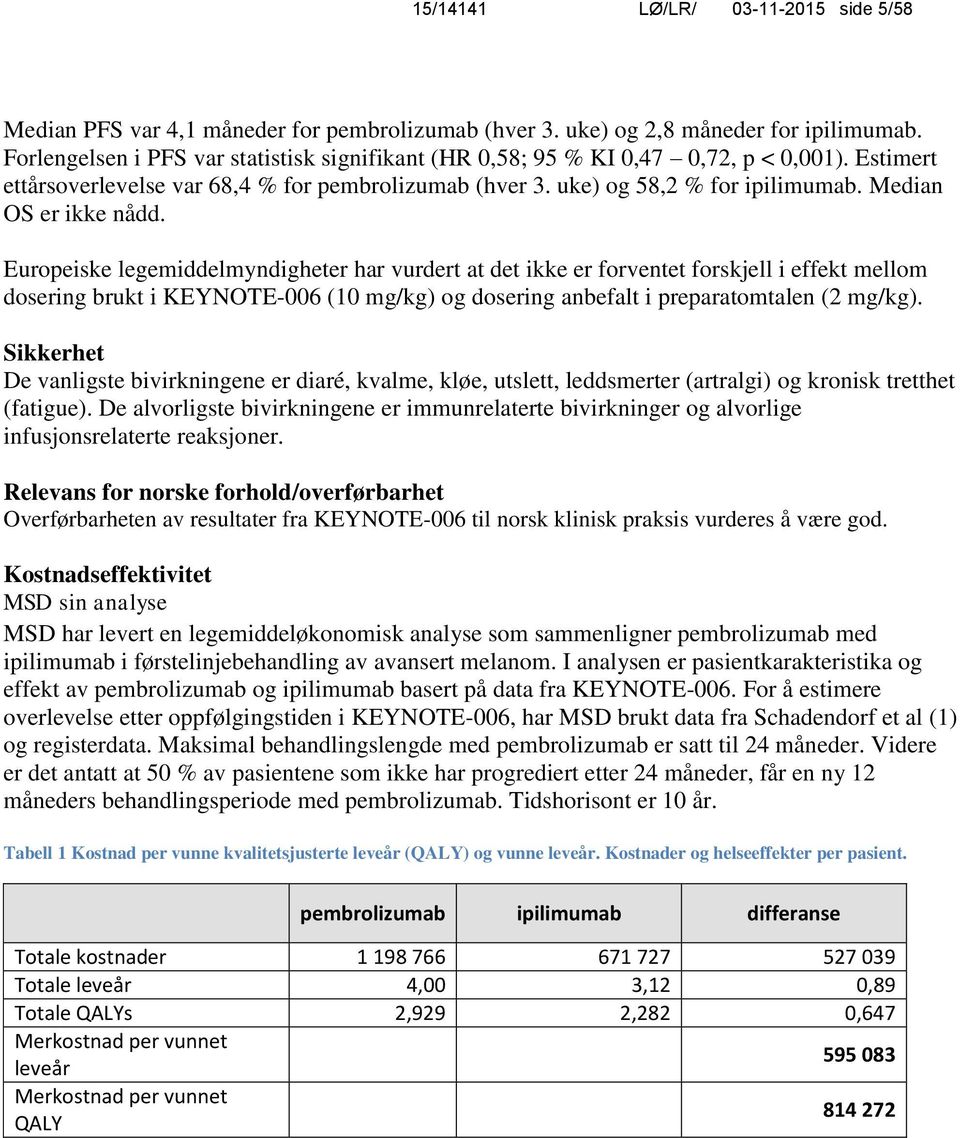 Median OS er ikke nådd.