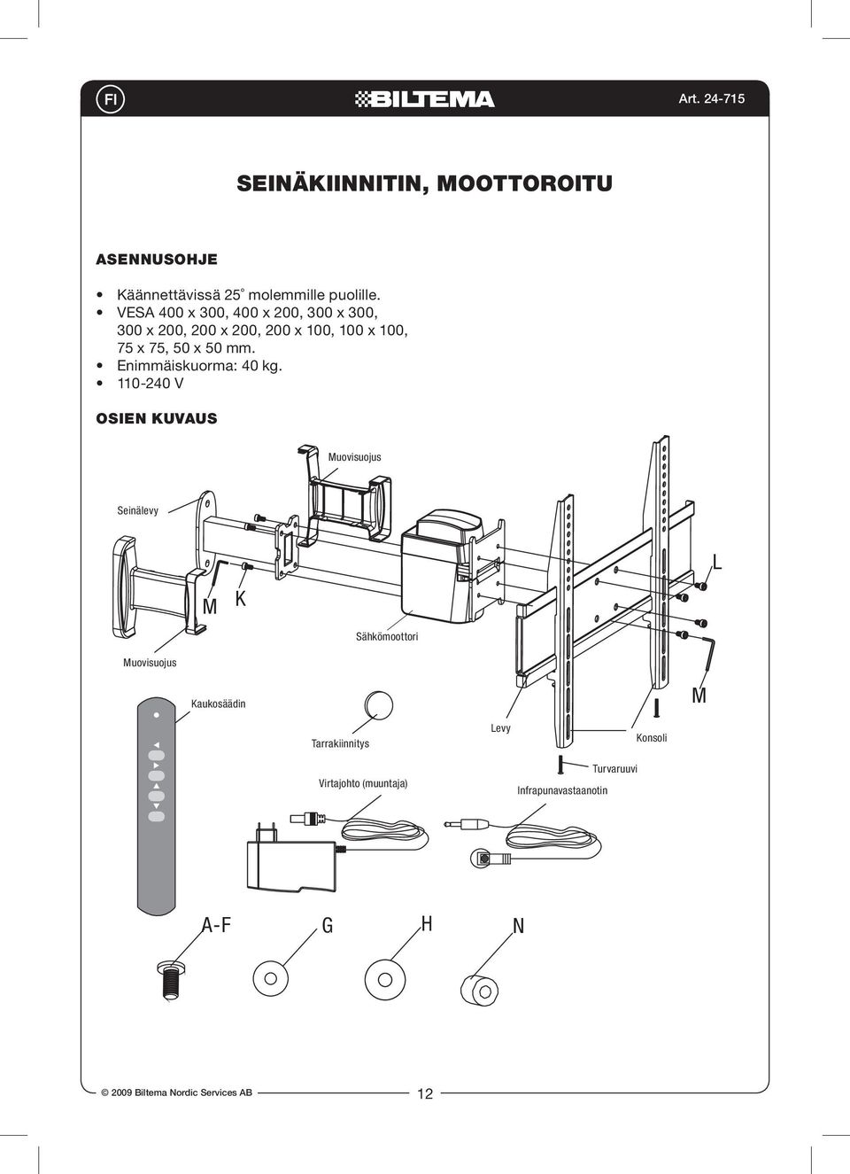 Enimmäiskuorma: 40 kg.