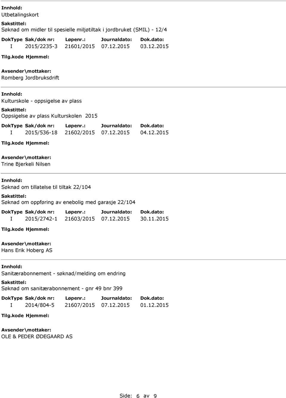 2015 Romberg Jordbruksdrift Kulturskole - oppsigelse av plass Oppsigelse av plass Kulturskolen 2015 2015/536-18 21602/2015 Trine Bjerkeli