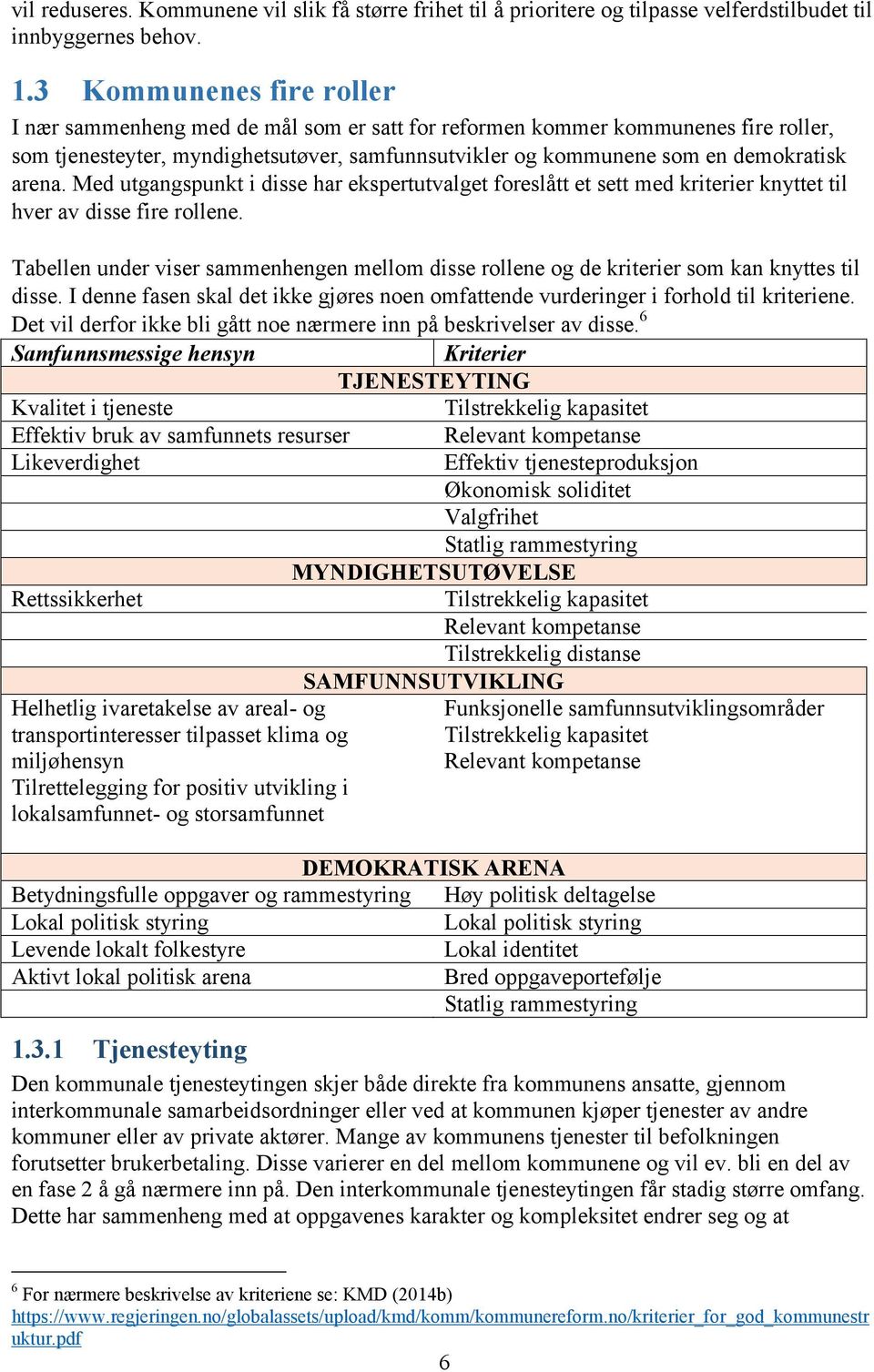 Med utgangspunkt i disse har ekspertutvalget foreslått et sett med kriterier knyttet til hver av disse fire rollene.