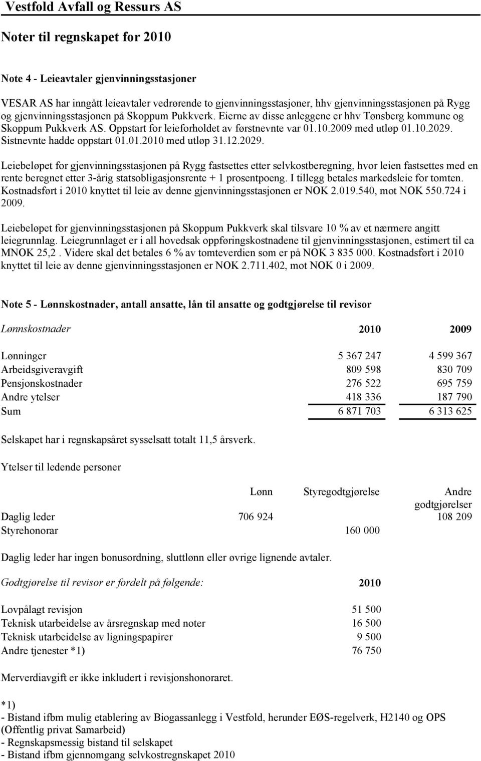 10.2029. Sistnevnte hadde oppstart 01.01.2010 med utløp 31.12.2029. Leiebeløpet for gjenvinningsstasjonen på Rygg fastsettes etter selvkostberegning, hvor leien fastsettes med en rente beregnet etter 3-årig statsobligasjonsrente + 1 prosentpoeng.