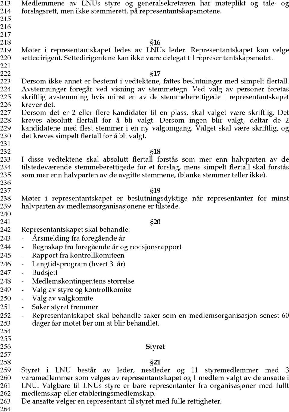 Representantskapet kan velge settedirigent. Settedirigentene kan ikke være delegat til representantskapsmøtet. 17 Dersm ikke annet er bestemt i vedtektene, fattes beslutninger med simpelt flertall.