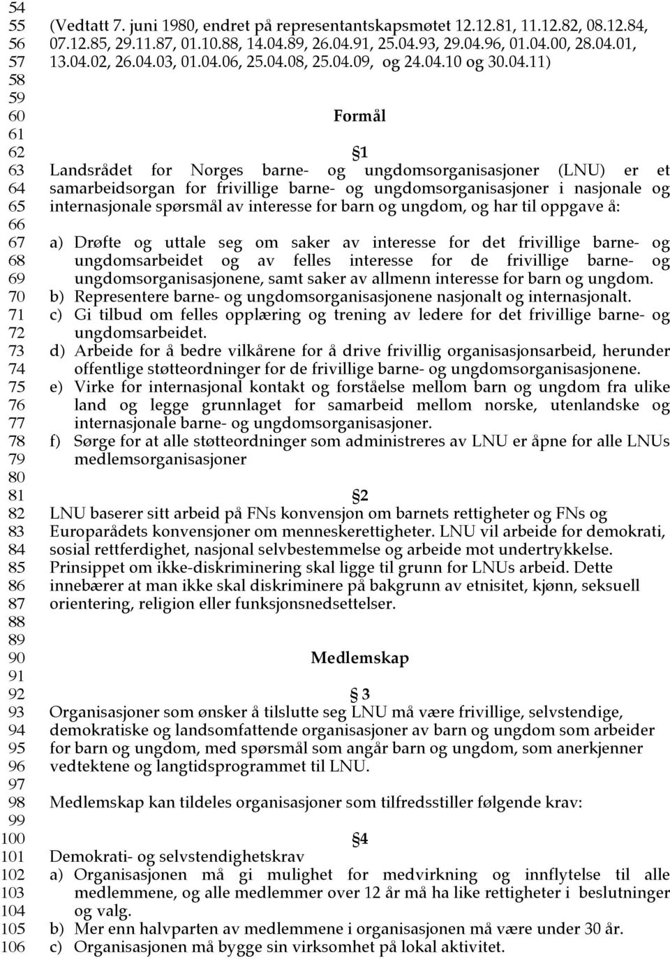 04.09, g 24.04.10 g 30.04.11) Frmål 1 Landsrådet fr Nrges barne- g ungdmsrganisasjner (LNU) er et samarbeidsrgan fr frivillige barne- g ungdmsrganisasjner i nasjnale g internasjnale spørsmål av