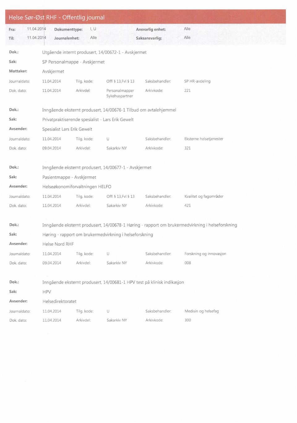 : Inngående eksternt produsert 14/00676-1 Tilbud om avtaeiljemmei Privatoraktiserende spesialist Lars Erik Gewe:t Spesialist Lars Erik Gewelt Inurnaciclo: 11.04.= fld.