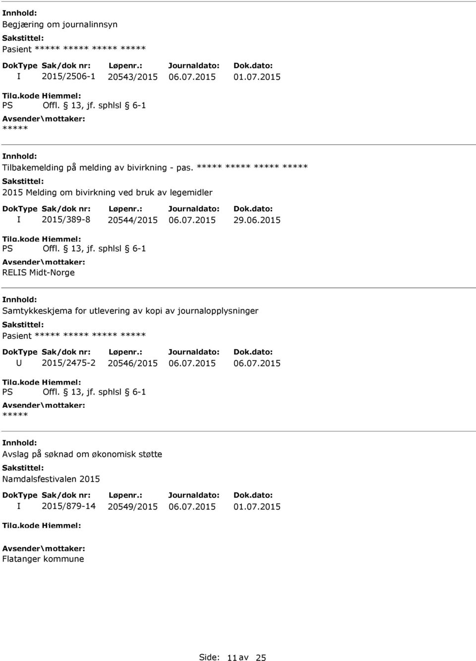 ***** ***** ***** ***** 2015 Melding om bivirkning ved bruk av legemidler 2015/389-8 20544/2015 RELS Midt-Norge 29.