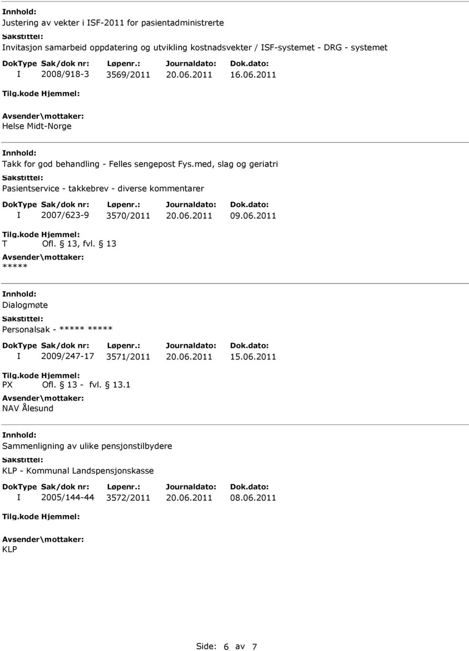 med, slag og geriatri Pasientservice - takkebrev - diverse kommentarer T 2007/623-9 3570/2011 Ofl. 13, fvl. 13 09.06.