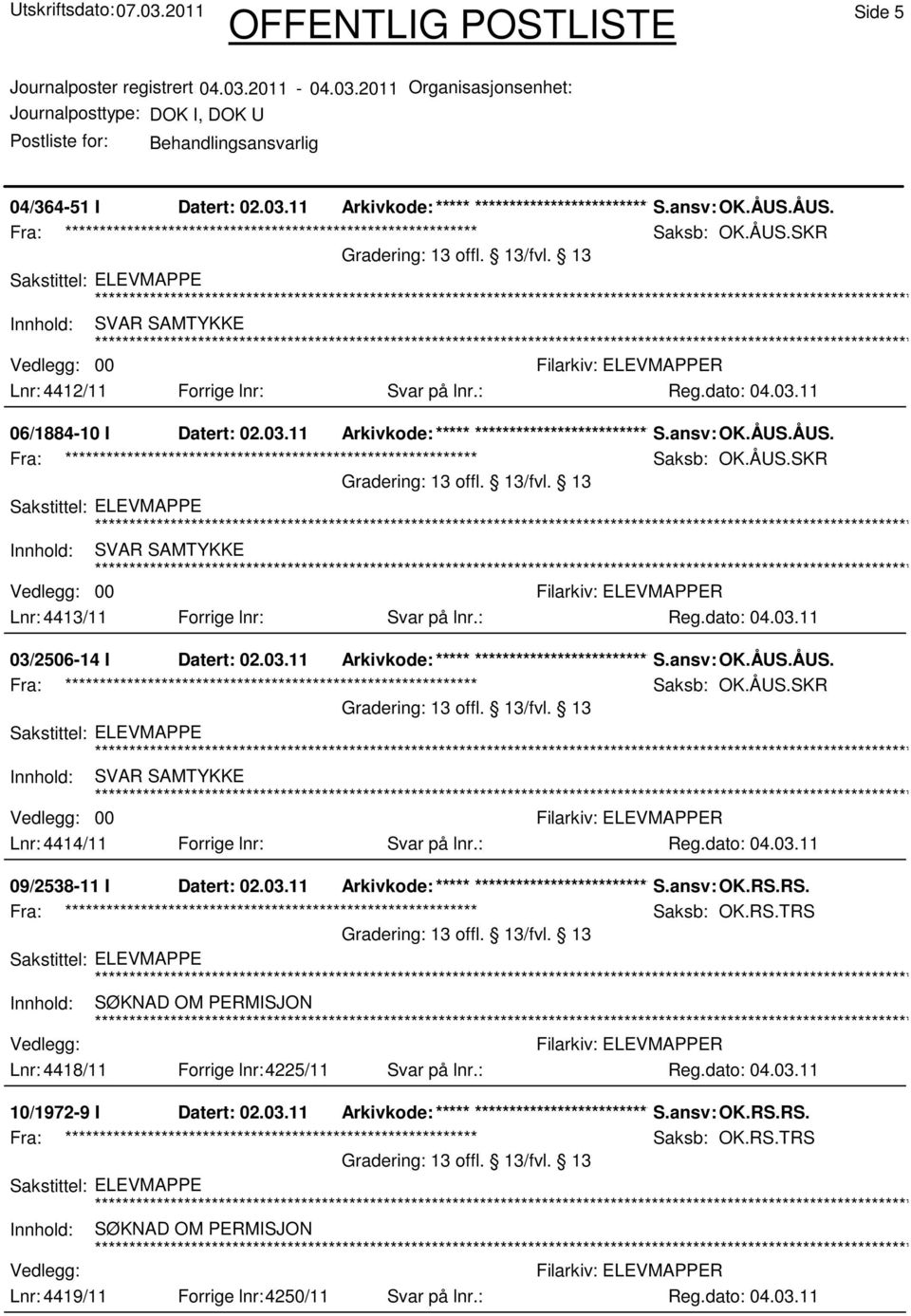 : 03/2506-14 I Datert: 02.03.11 Arkivkode:***** ****************************** S.ansv: OK.ÅUS.ÅUS. Fra: ************************************************************ Saksb: OK.ÅUS.SKR Innhold: SVAR SAMTYKKE 00 Lnr: 4414/11 Forrige lnr: Svar på lnr.