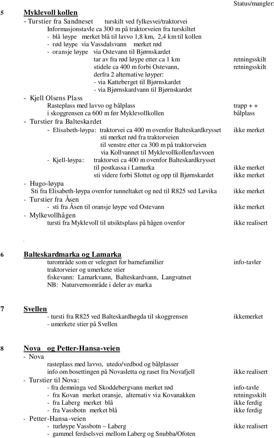 til Bjørnskardet - via Bjørnskardvann til Bjørnskardet - Kjell Olsens Plass Status/mangler: retningsskilt retningsskilt Rasteplass med lavvo og bålplass trapp + + i skoggrensen ca 600 m før