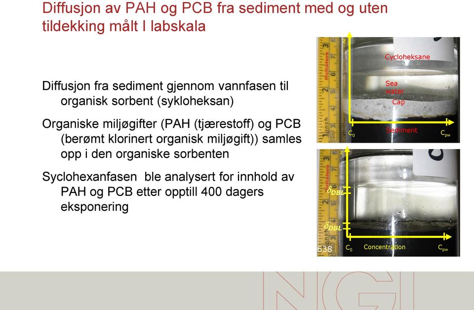 organisk miljøgift)) samles opp i den organiske sorbenten z C 0 Sediment C pw Syclohexanfasen ble analysert for innhold av