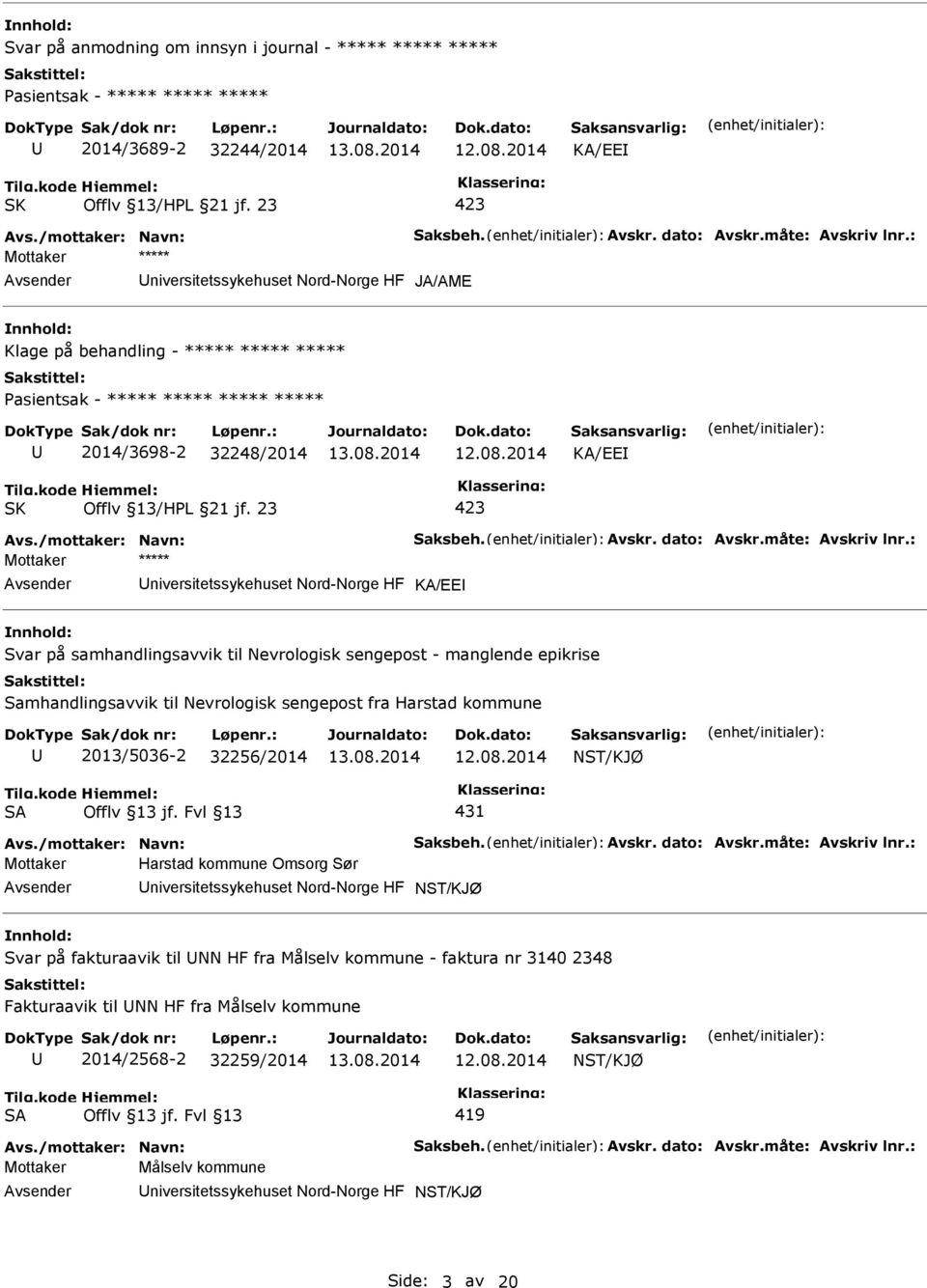 23 Avs./mottaker: Navn: Saksbeh. Avskr. dato: Avskr.måte: Avskriv lnr.