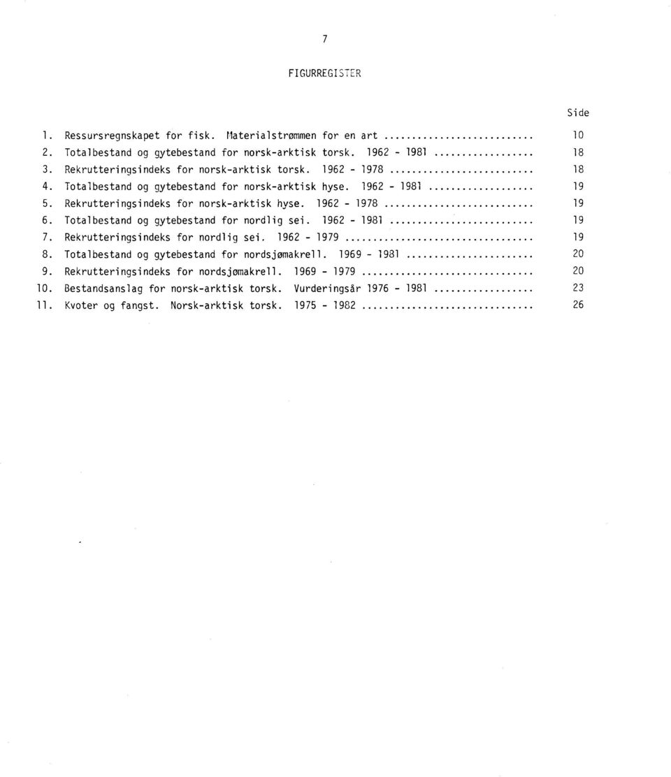 1962-1978 19 6. Totalbestand og gytebestand for nordlig sei. 1962-1981 19 7. Rekrutteringsindeks for nordlig sei. 1962-1979 19 8.