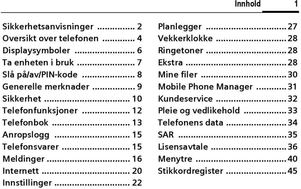 .. 16 Internett... 20 Innstillinger... 22 Planlegger...27 Vekkerklokke... 28 Ringetoner...28 Ekstra...28 Mine filer.