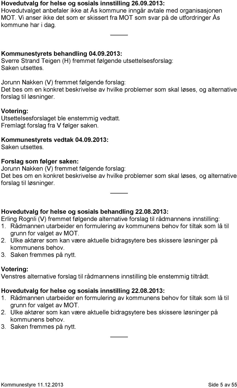2013: Sverre Strand Teigen (H) fremmet følgende utsettelsesforslag: Saken utsettes.