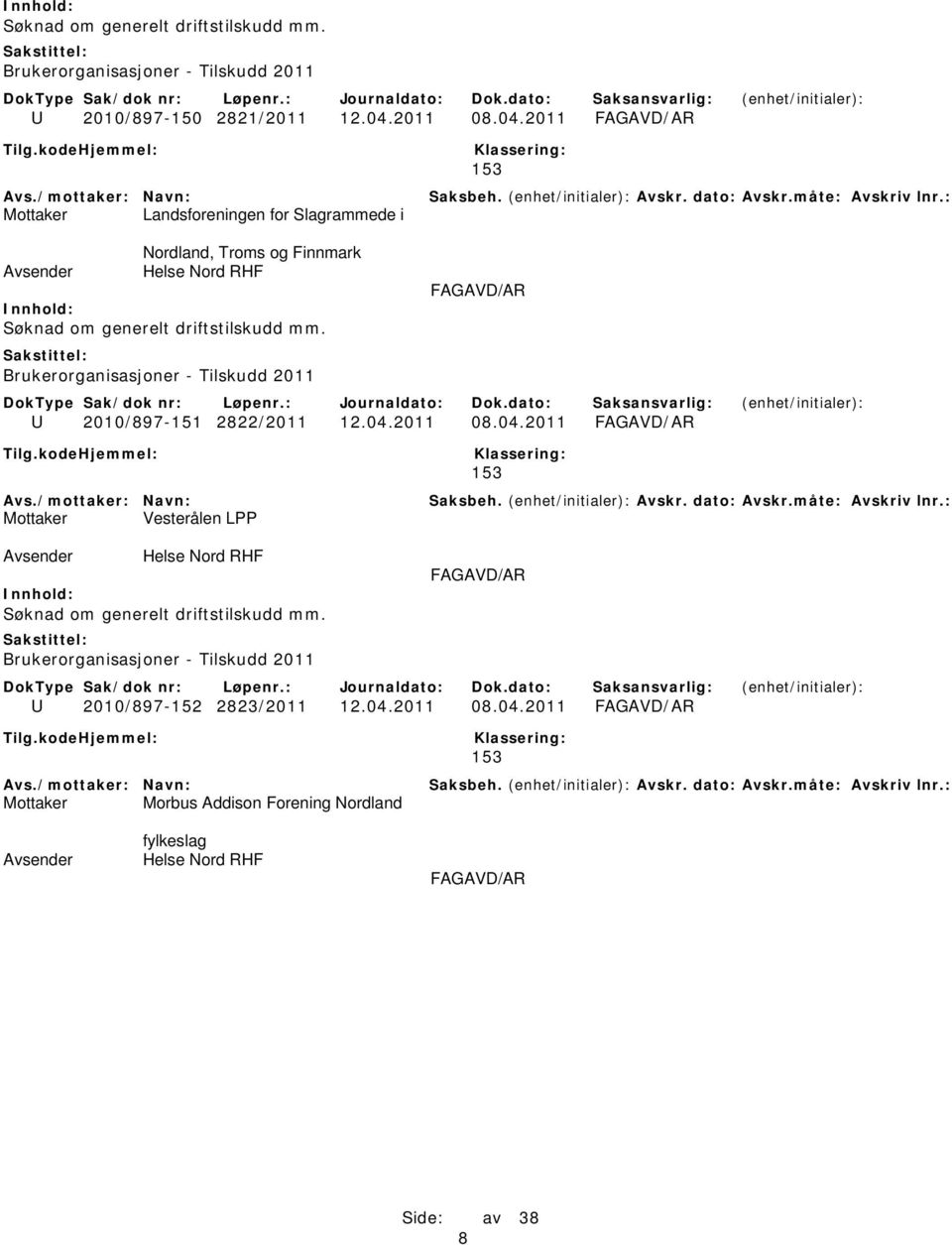 2011 Landsforeningen for Slagrammede i Nordland, Troms og