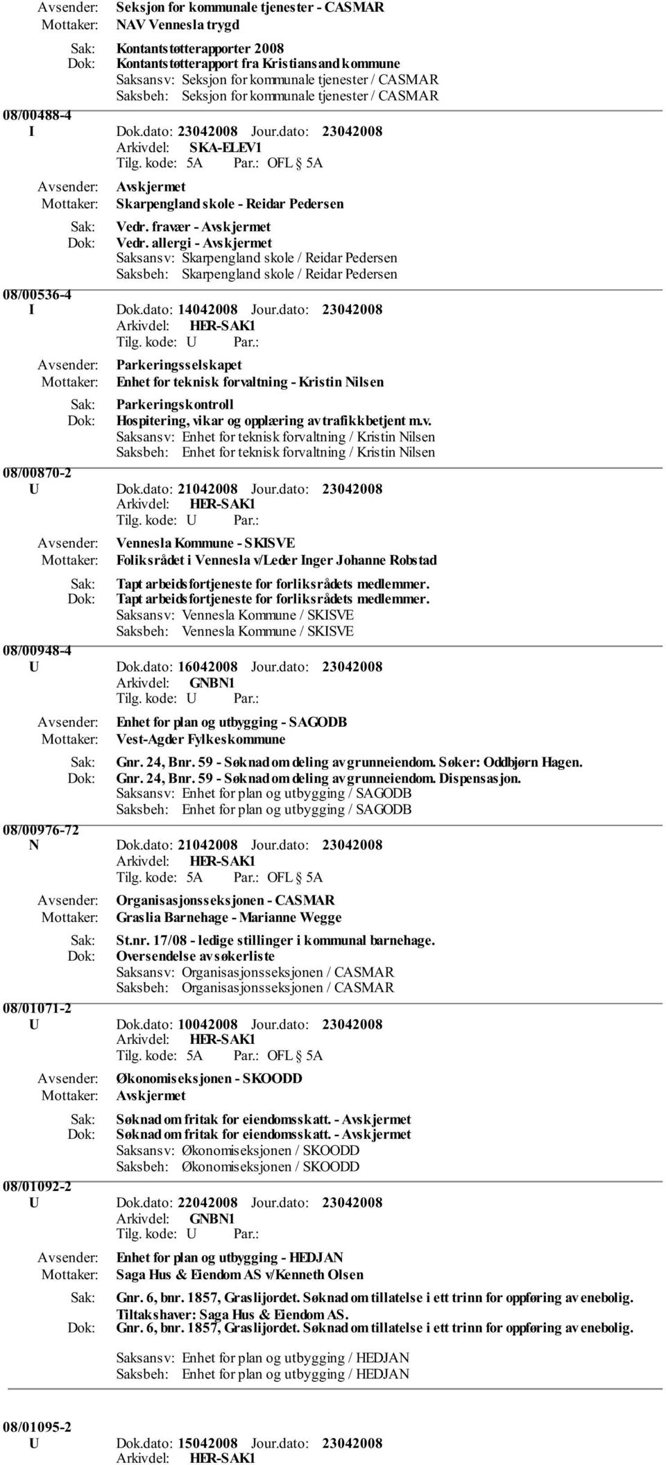 allergi - Saksansv: Skarpengland skole / Reidar Pedersen Saksbeh: Skarpengland skole / Reidar Pedersen 08/00536-4 I Dok.dato: 14042008 Jour.