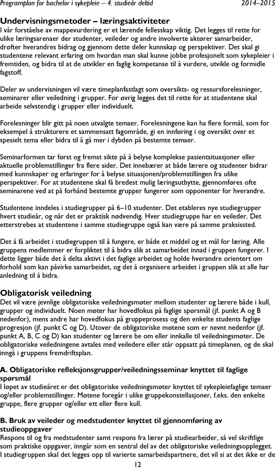 Det skal gi studentene relevant erfaring om hvordan man skal kunne jobbe profesjonelt som sykepleier i fremtiden, og bidra til at de utvikler en faglig kompetanse til å vurdere, utvikle og formidle