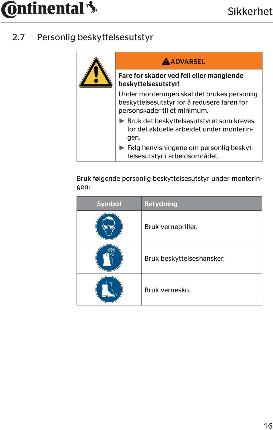 Bruk det beskyttelsesutstyret som kreves for det aktuelle arbeidet under monteringen.