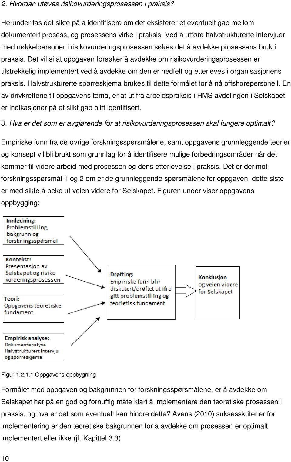 Det vil si at oppgaven forsøker å avdekke om risikovurderingsprosessen er tilstrekkelig implementert ved å avdekke om den er nedfelt og etterleves i organisasjonens praksis.