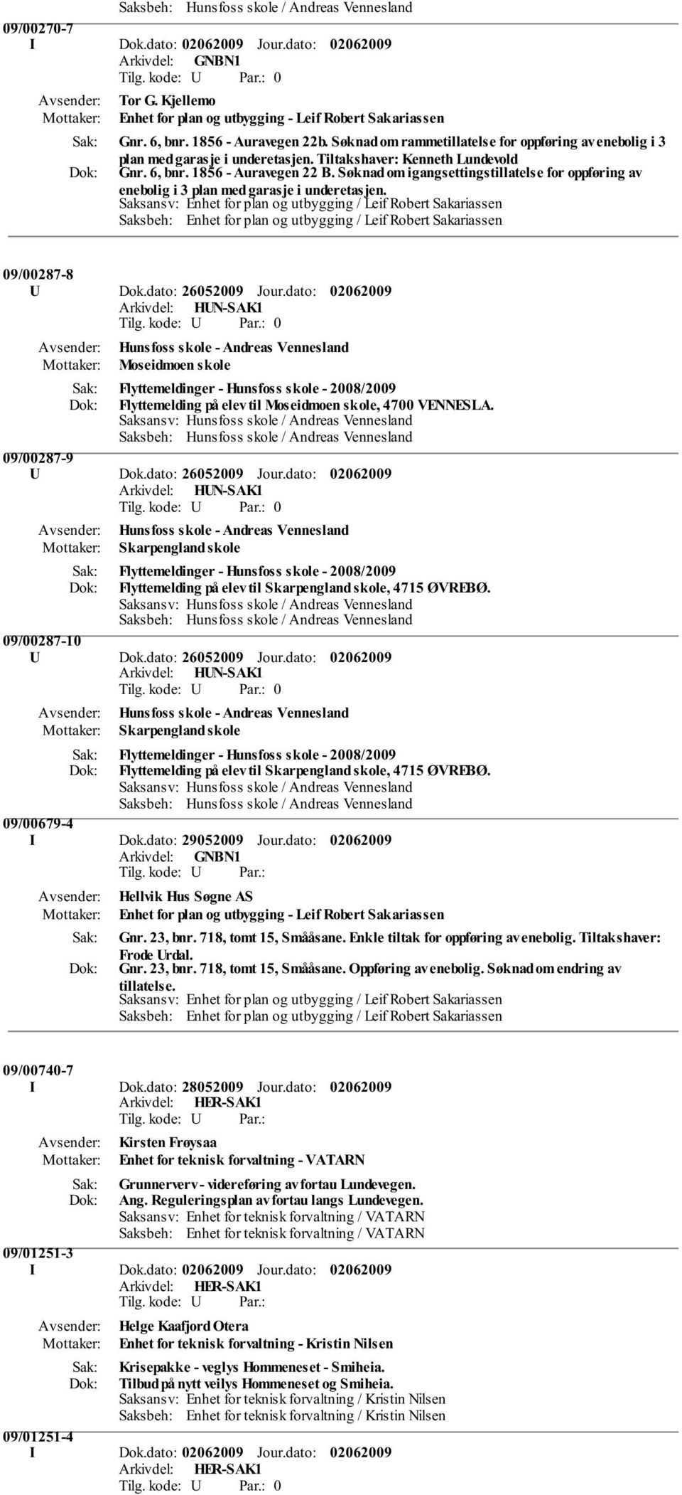 Søknad om igangsettingstillatelse for oppføring av enebolig i 3 plan med garasje i underetasjen. 09/00287-8 U Dok.dato: 26052009 Jour.