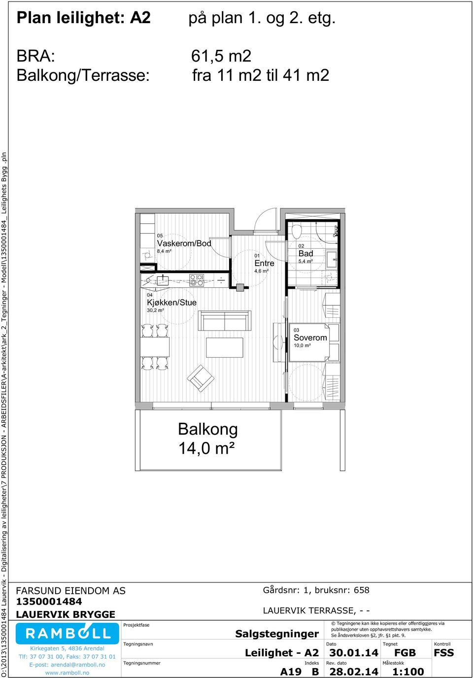pln Plan leilighet: A2 alkong/terrasse: på plan 1. og 2. etg.
