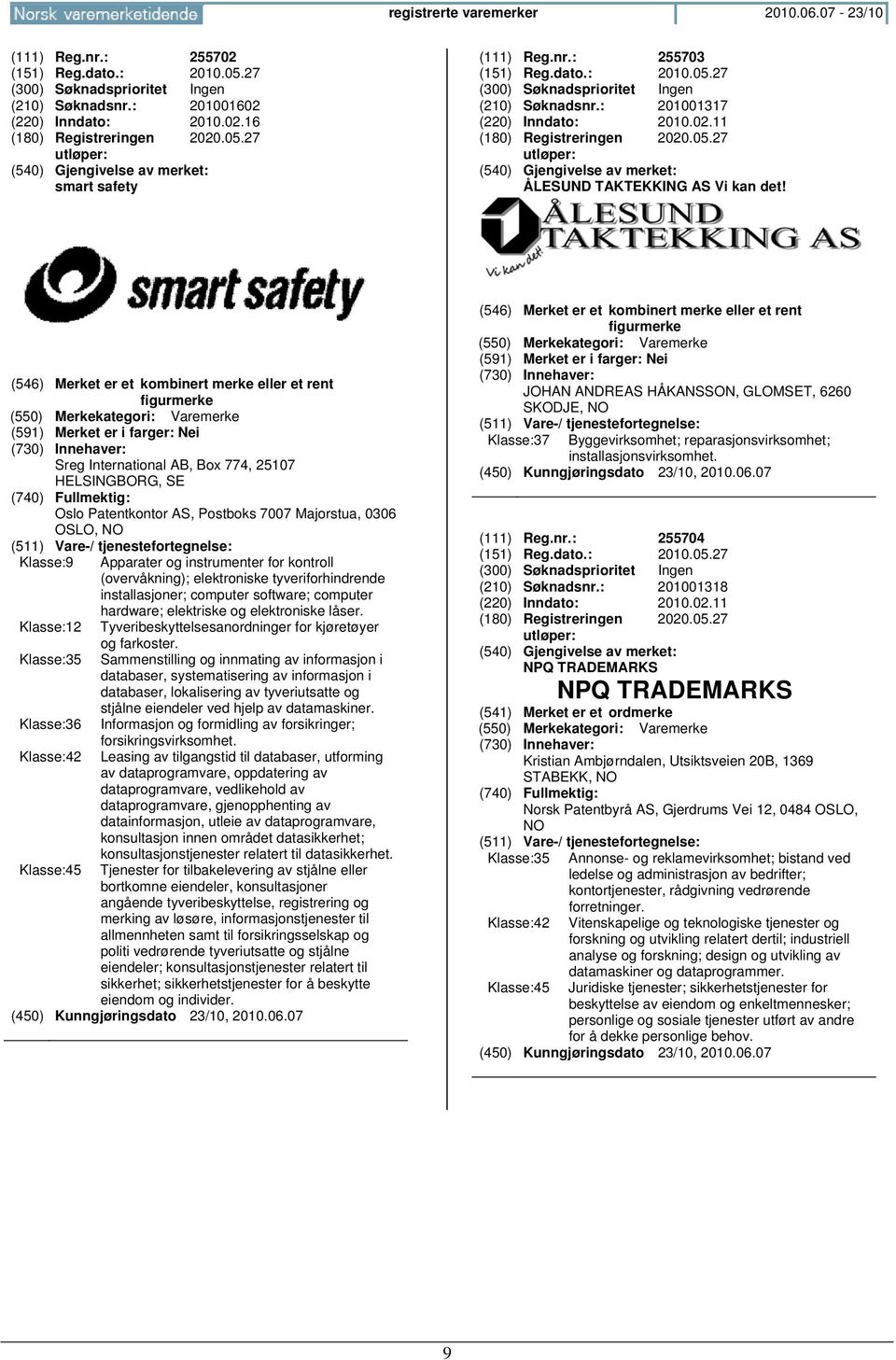 (546) Merket er et kombinert merke eller et rent figurmerke (591) Merket er i farger: Nei Sreg International AB, Box 774, 25107 HELSINGBORG, SE Oslo Patentkontor AS, Postboks 7007 Majorstua, 0306