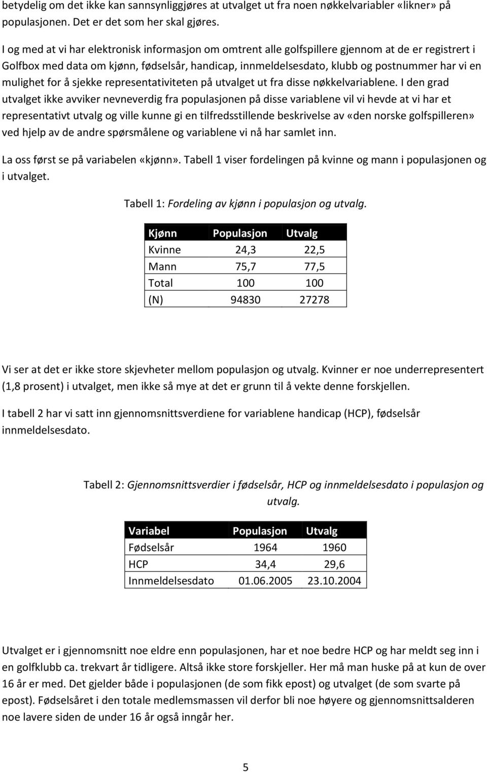 mulighet for å sjekke representativiteten på utvalget ut fra disse nøkkelvariablene.