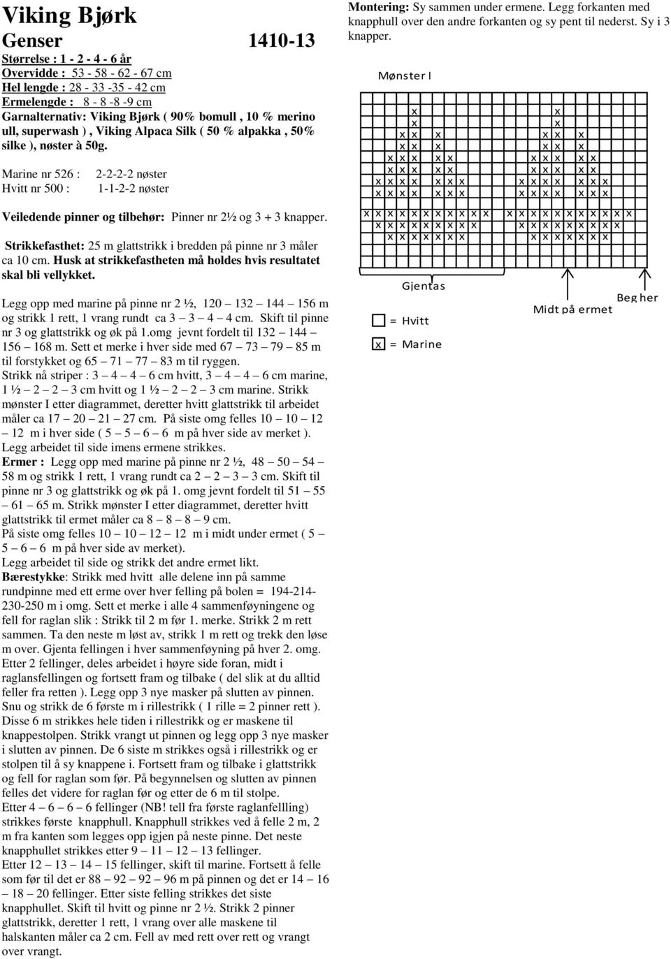 Strikkefasthet: 25 m glattstrikk i bredden på pinne nr 3 måler ca 10 cm. Husk at strikkefastheten må holdes hvis resultatet skal bli vellykket.
