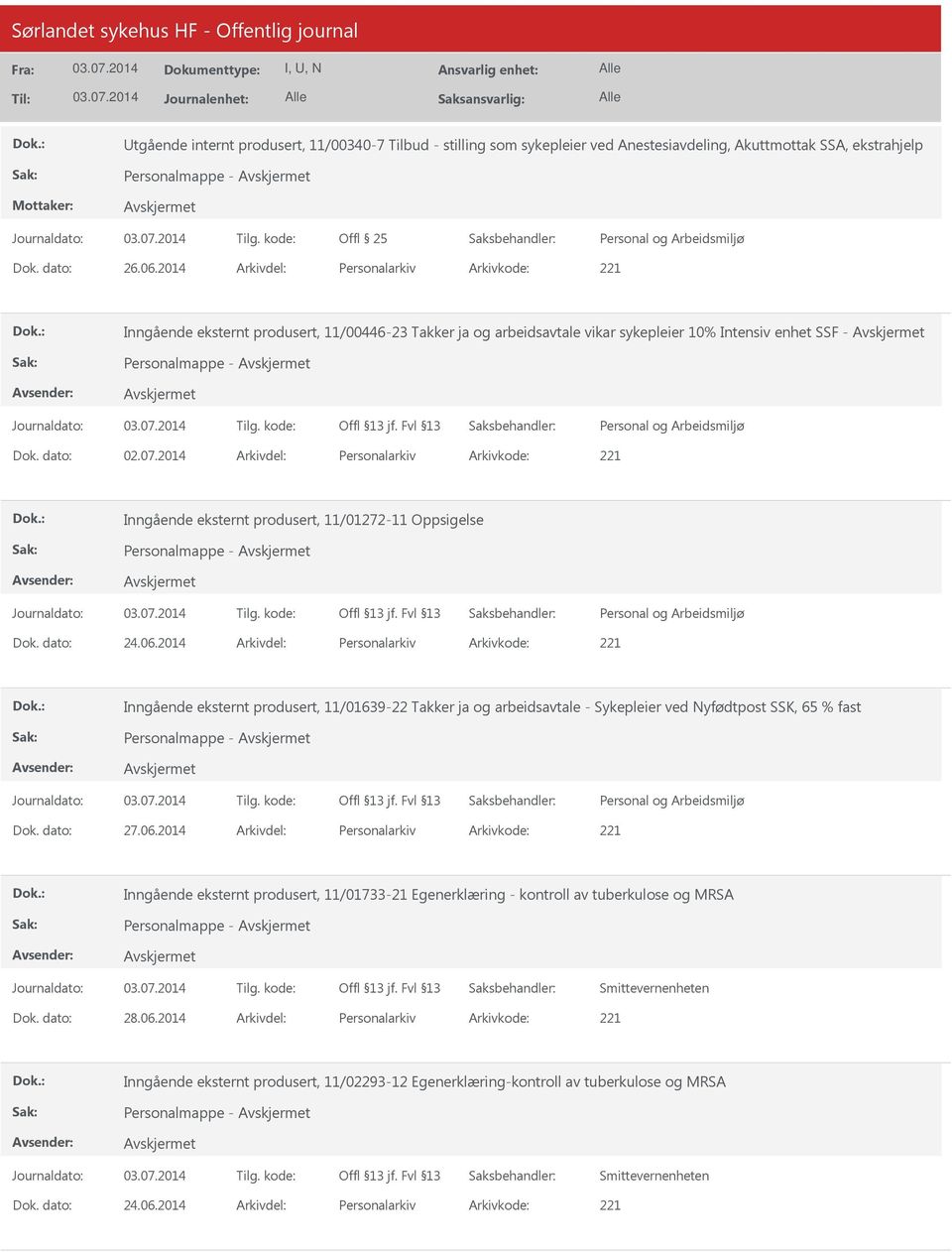 2014 Arkivdel: Personalarkiv Arkivkode: 221 Inngående eksternt produsert, 11/01272-11 Oppsigelse Personalmappe - Dok. dato: 24.06.