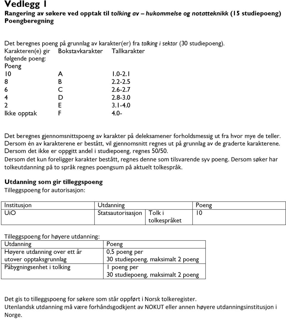 0- Det beregnes gjennomsnittspoeng av karakter på deleksamener forholdsmessig ut fra hvor mye de teller.