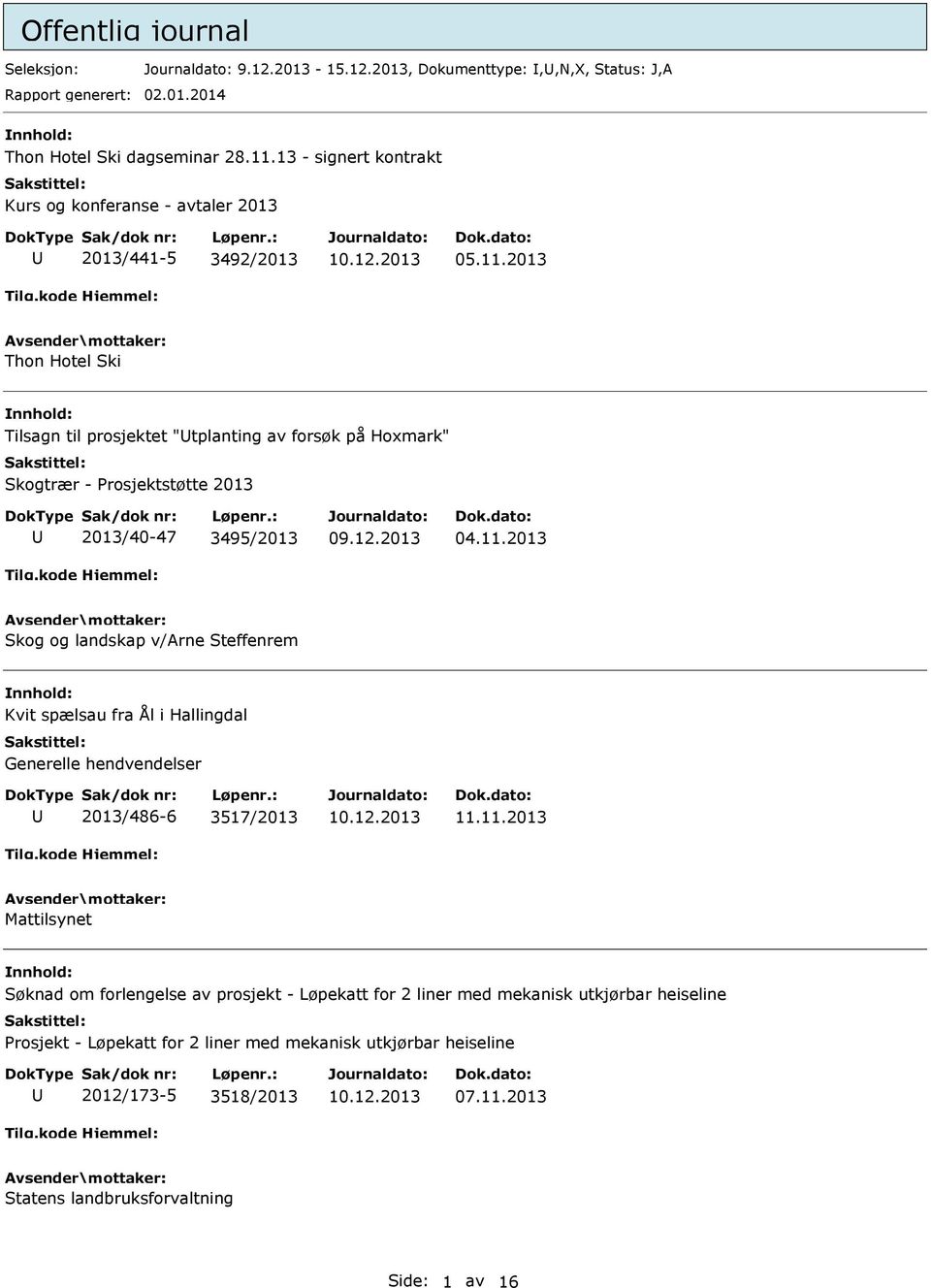 2013 Thon Hotel Ski Tilsagn til prosjektet "tplanting av forsøk på Hoxmark" Skogtrær - Prosjektstøtte 2013 2013/40-47 3495/2013 04.11.