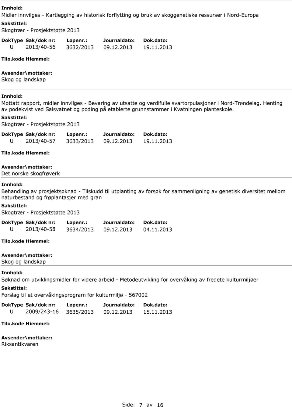 Henting av podekvist ved Salsvatnet og poding på etablerte grunnstammer i Kvatningen planteskole. Skogtrær - Prosjektstøtte 2013 2013/40-57 3633/2013 19.11.