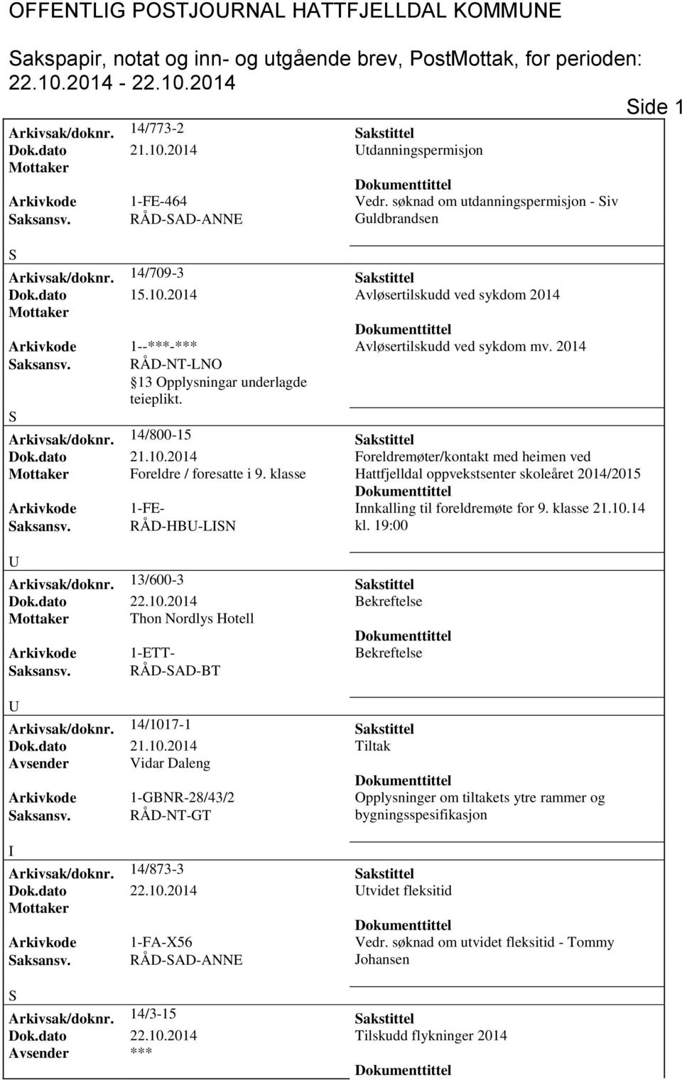 RÅD-NT-LNO Arkivsak/doknr. 14/800-15 akstittel Dok.dato 21.10.2014 Foreldremøter/kontakt med heimen ved Foreldre / foresatte i 9.