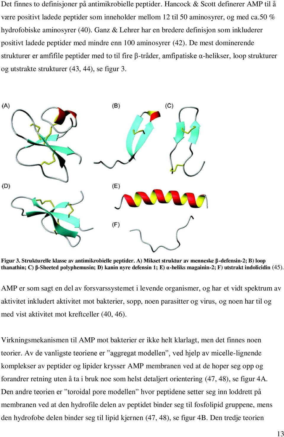 De mest dominerende strukturer er amfifile peptider med to til fire β-tråder, amfipatiske α-helikser, loop strukturer og utstrakte strukturer (43, 44), se figur 3. Figur 3.