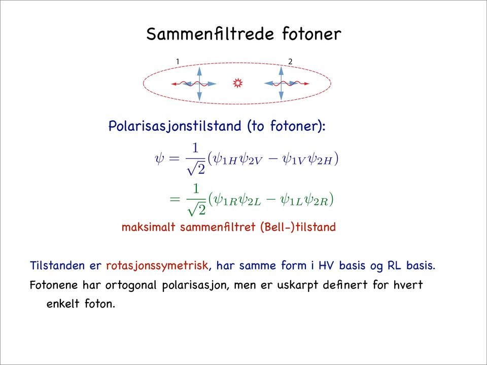 (Bell-)tilstand Tilstanden er rotasjonssymetrisk, har samme form i HV basis og