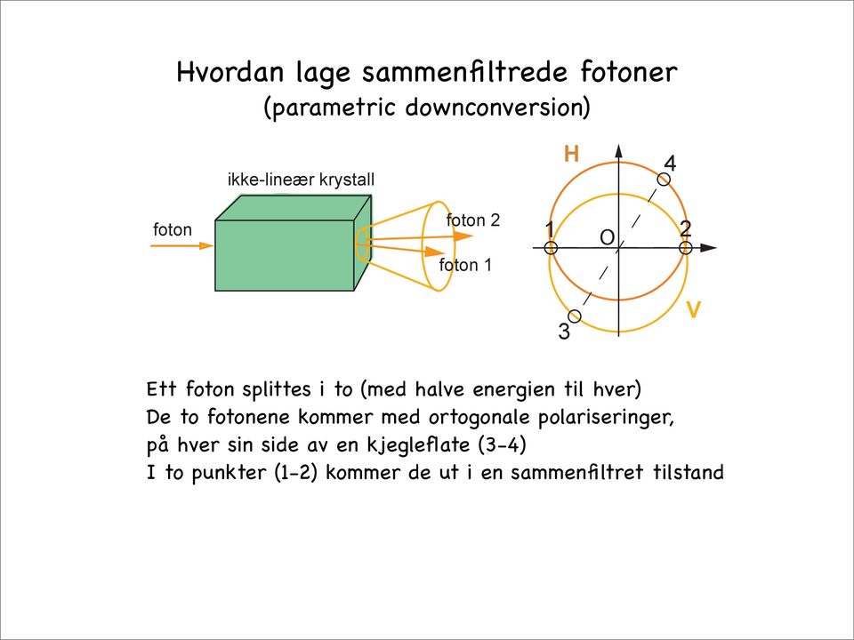 energien til hver) De to fotonene kommer med ortogonale polariseringer, på hver