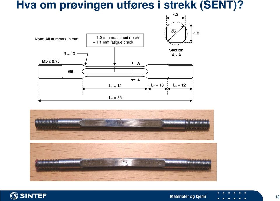 1 mm fatigue crack Ø5 4.2 R = 10 Section A - A M5 x 0.