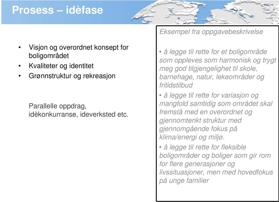 å legge til rette for et boligområde som oppleves som harmonisk og trygt meg god tilgjengelighet til skole, barnehage, natur, lekeområder og fritidstilbud å legge til