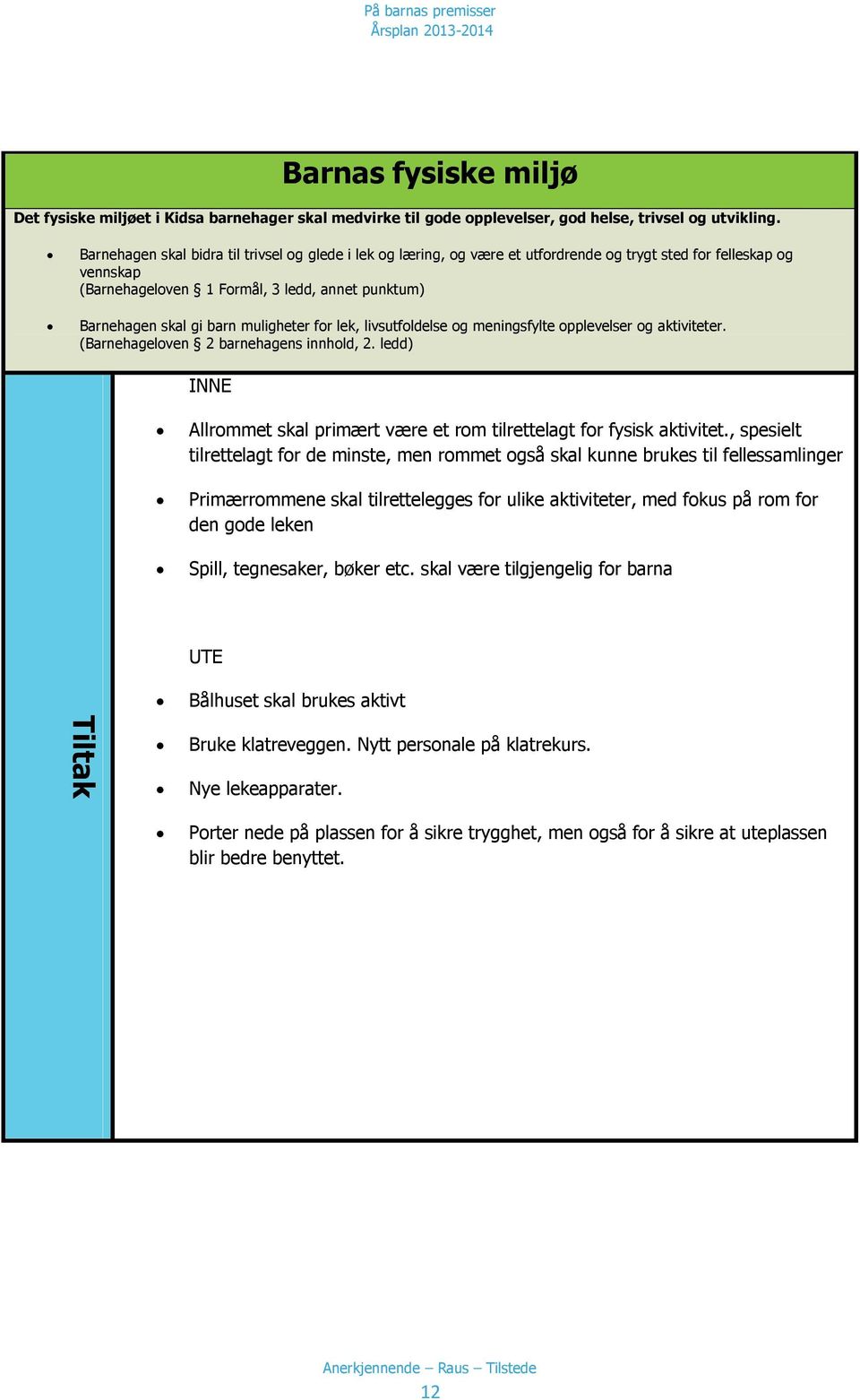 muligheter for lek, livsutfoldelse og meningsfylte opplevelser og aktiviteter. (Barnehageloven 2 barnehagens innhold, 2.