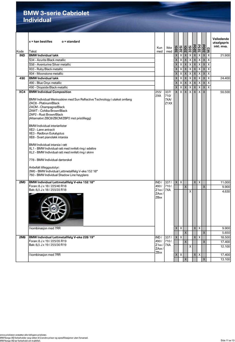 400 490 - Blue Onyx metallic 490 - Diopside Black metallic BMW Individual Composition 255/ 50.