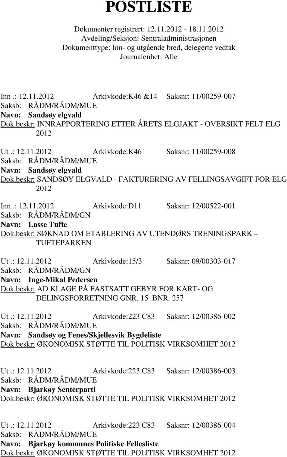 beskr: SØKNAD OM ETABLERING AV UTENDØRS TRENINGSPARK TUFTEPARKEN Ut.: 12.11.2012 Arkivkode:15/3 Saksnr: 09/00303-017 Navn: Inge-Mikal Pedersen Dok.