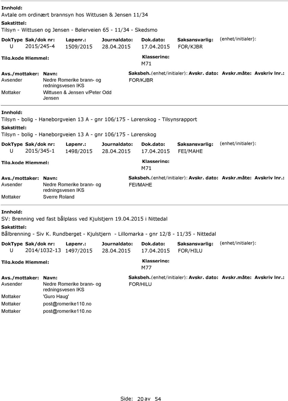 : FOR/KJBR Mottaker Wittusen & Jensen v/peter Odd Jensen Tilsyn - bolig - Haneborgveien 13 A - gnr 106/175 - Lørenskog - Tilsynsrapport Tilsyn - bolig - Haneborgveien 13 A - gnr 106/175 - Lørenskog