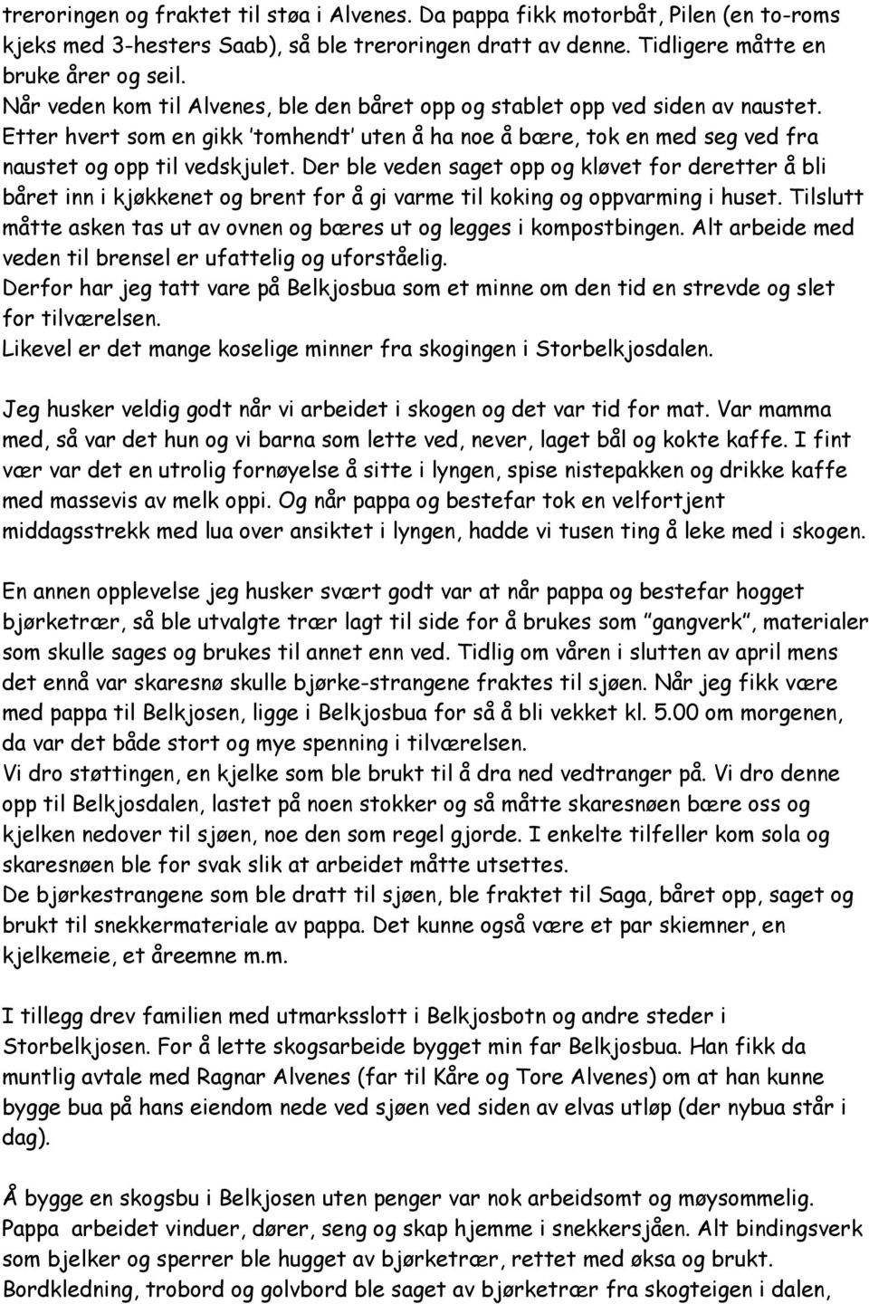 Der ble veden saget opp og kløvet for deretter å bli båret inn i kjøkkenet og brent for å gi varme til koking og oppvarming i huset.