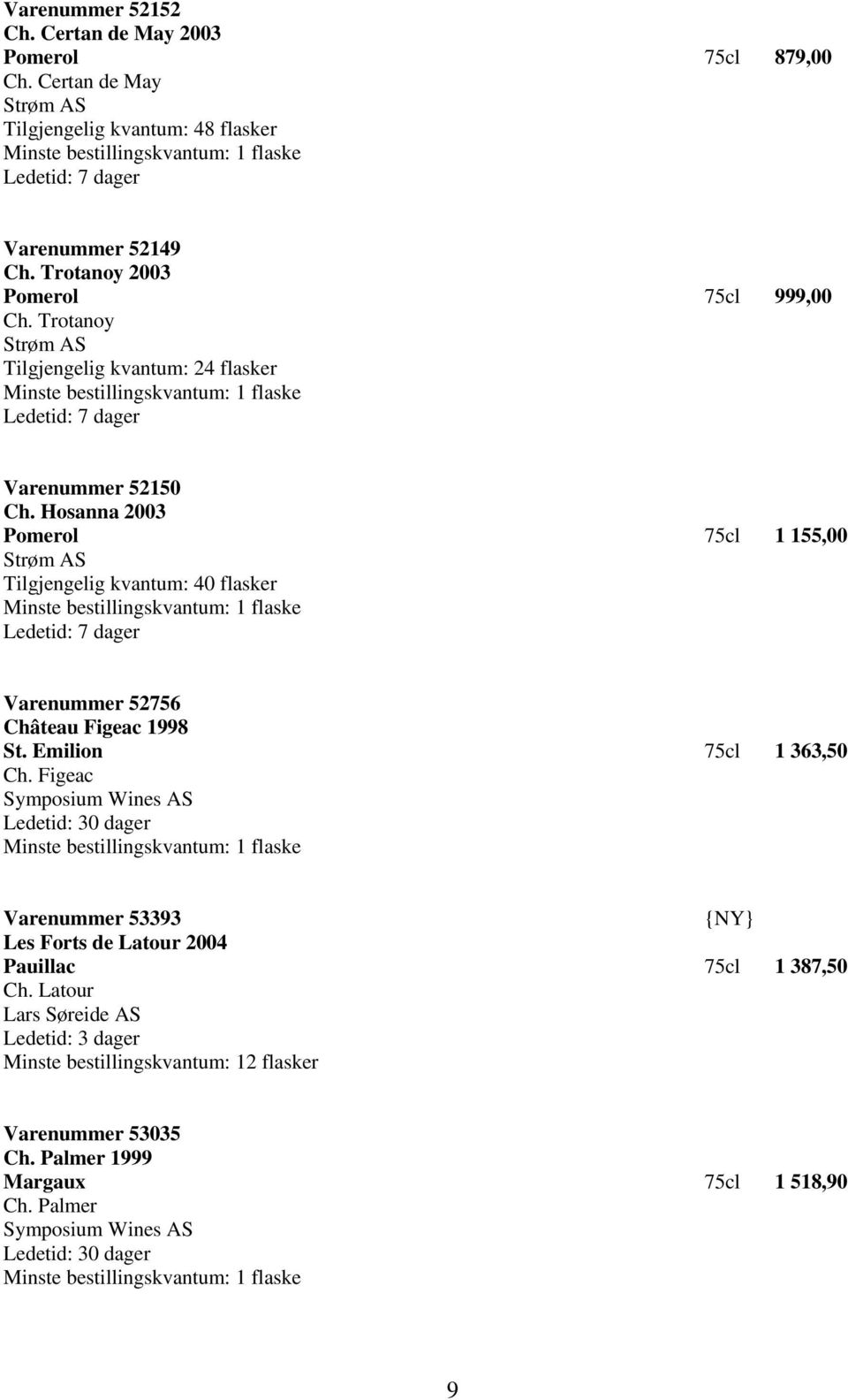 Hosanna 2003 Pomerol 75cl 1 155,00 Strøm AS Tilgjengelig kvantum: 40 flasker Ledetid: 7 dager Varenummer 52756 Château Figeac 1998 St. Emilion 75cl 1 363,50 Ch.