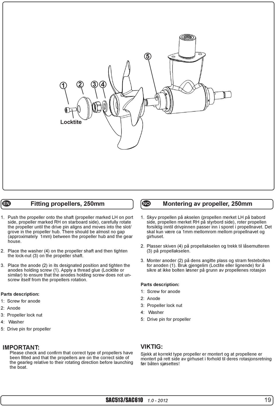 propeller Turn SH 100/185T, hub. propeller There shaft should SH160/215T, so be that almost no drivepin gap SH240/250TC (approximately (5) is in a horizontal 1.