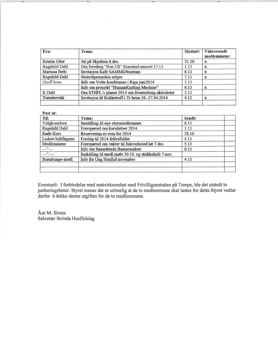 Machine" 6_11 x R-Dehl Om STHFT-'s planer 2014 om Sveüesbore-aktivrteter 51r Trønderrolt Invitasìon tl Rokleheffi Tr heim 26 --27-M-2014 411 X Til: Tema: Sendt: Val*omiteen Imstillins til nve