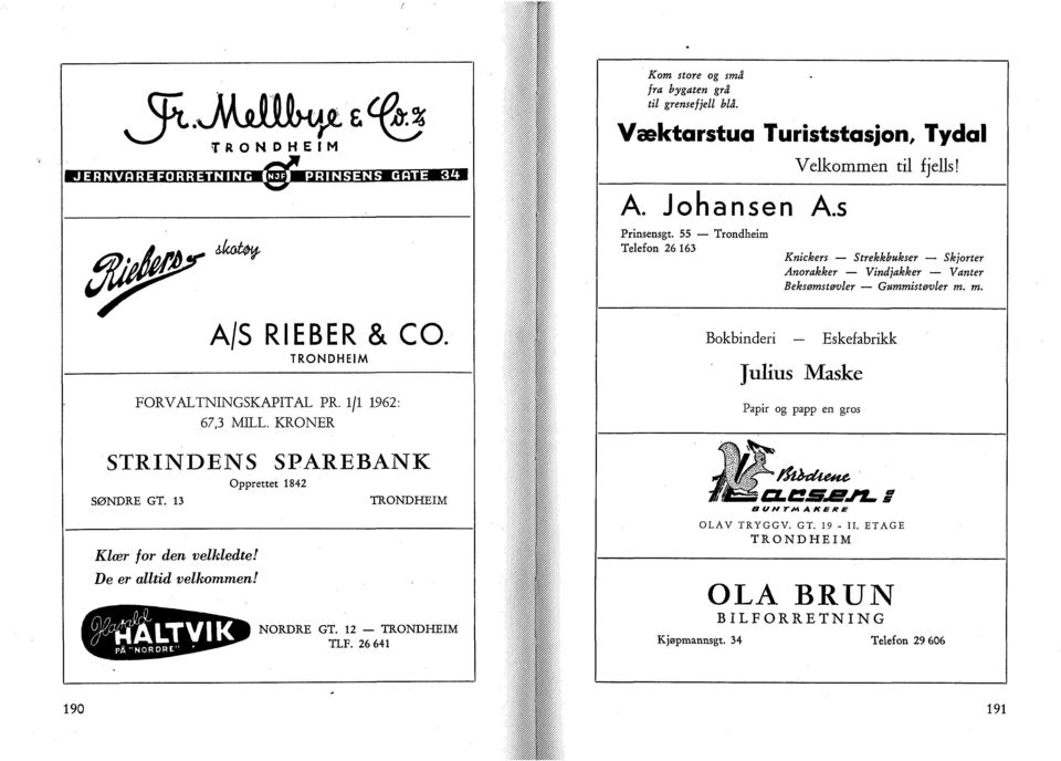 Væktarstua Turiststasjon, Tydal A. Johansen A.s Prinsensgt. 55 Trondheim Telefon 26 163 Velkommen til fjells!