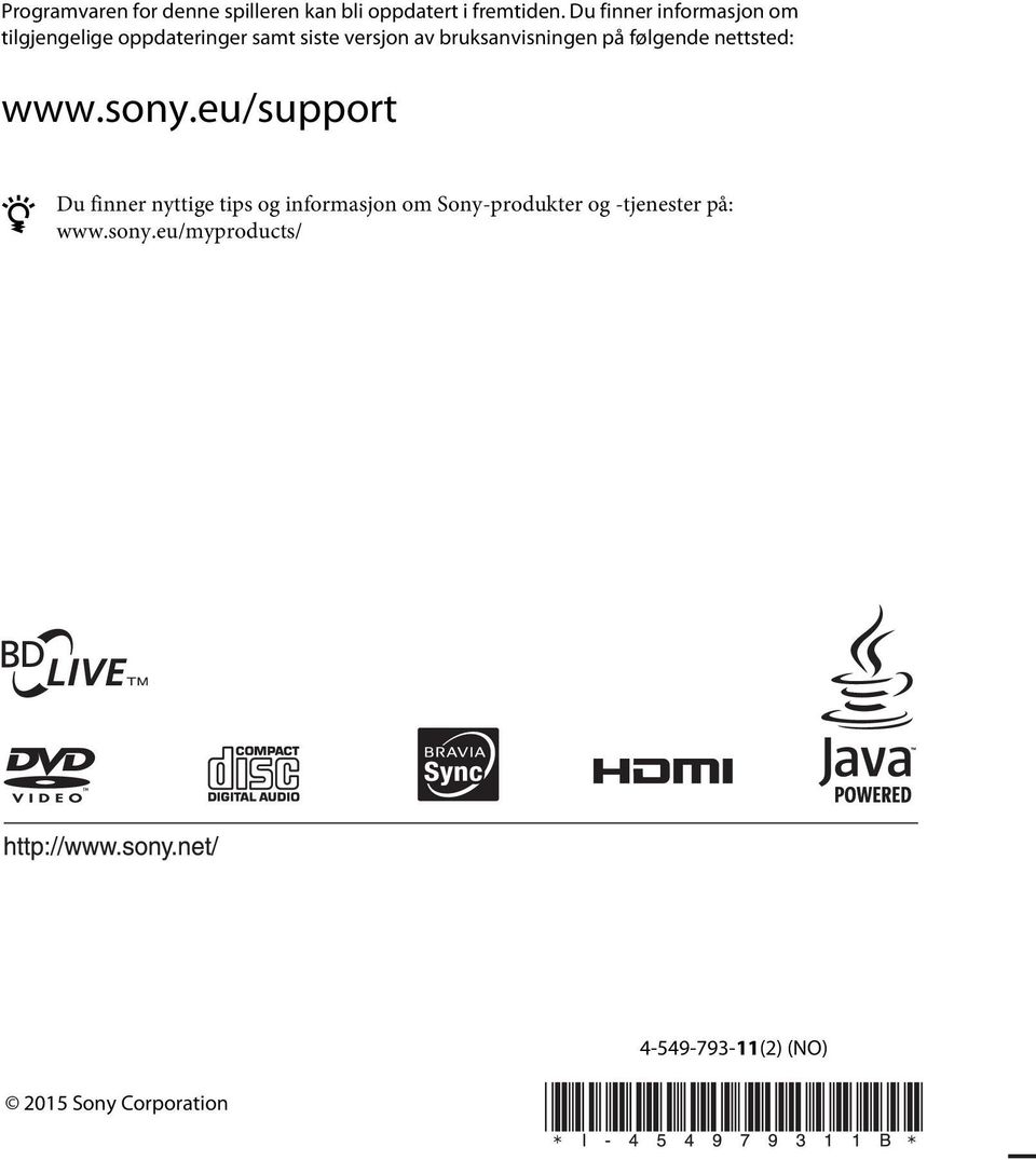 bruksanvisningen på følgende nettsted: www.sony.