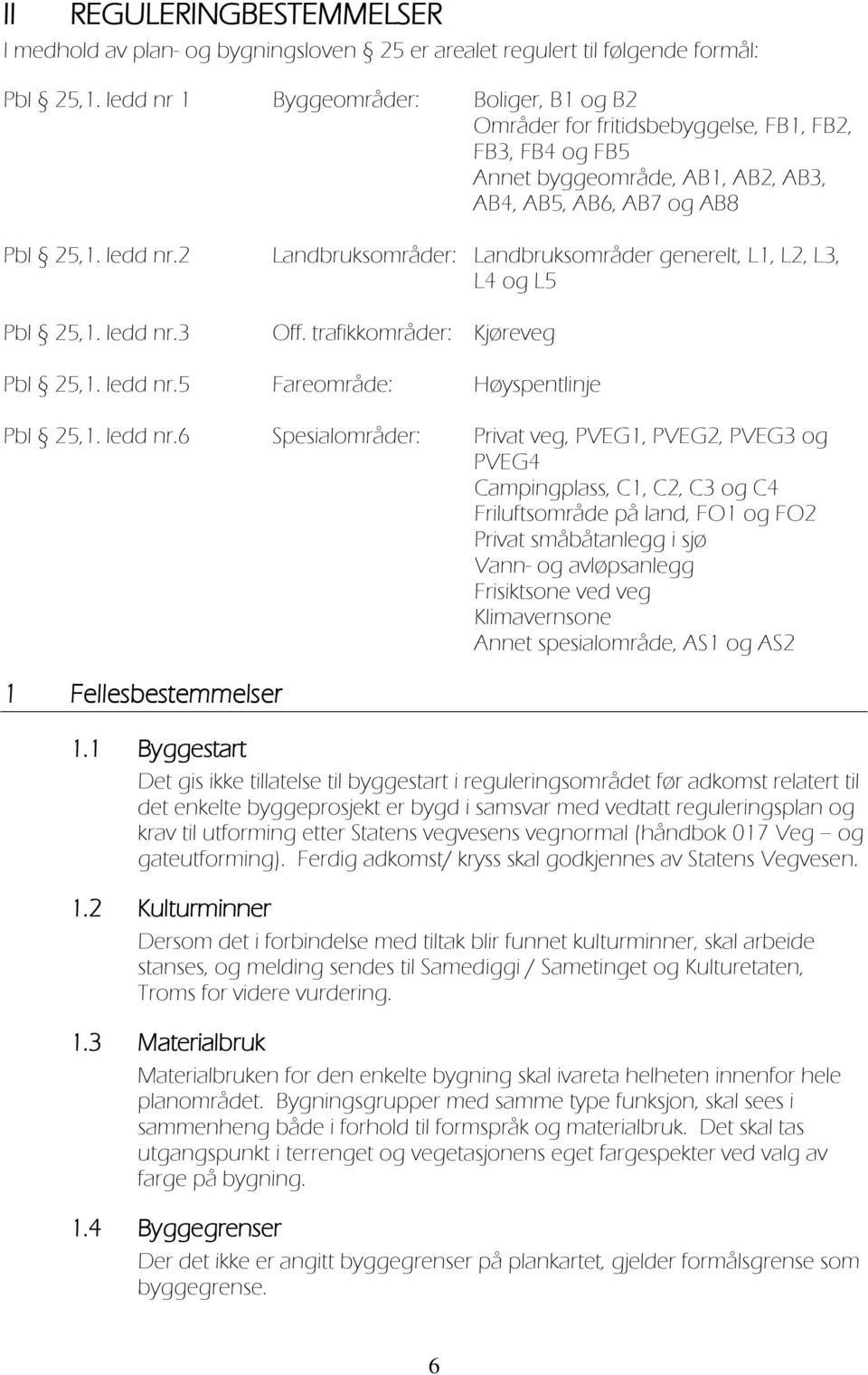 2 Landbruksområder: Landbruksområder generelt, L1, L2, L3, L4 og L5 Pbl 25,1. ledd nr.